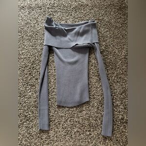 Chic Blue Gray Off-Shoulder Knit Top